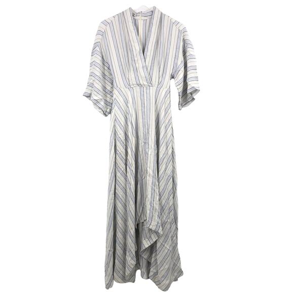 CO Striped High Low Maxi Dress S Surplice V-Neck 3/4 Sleeve Linen Blend Pockets - Picture 1 of 7